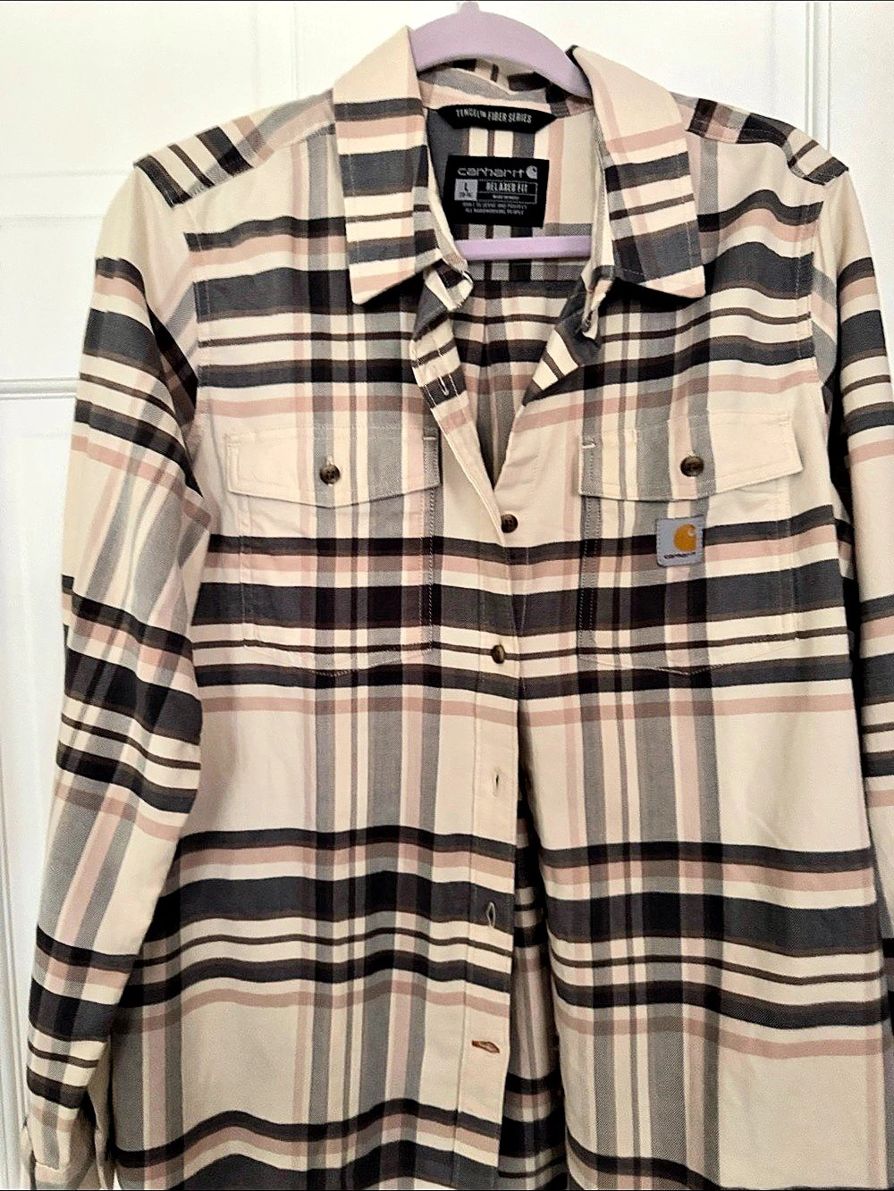 Carhartt Tencel Fiber Series Plaid Button Down Beige & Black Large
